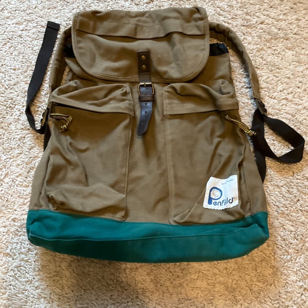 PENFIELD BACKPACK CANVAS HIKING. BROWN OLIVE GREEN.
